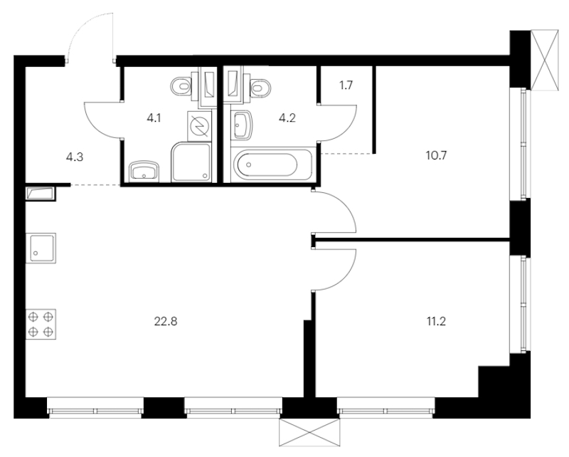 2-комнатная квартира 59 м², 12/12 эт., ЖК «Шкиперский 19»